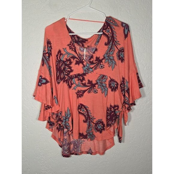 Free People Maui Wowie pink purple paisley Print Side Ties Boho Top Size XS - Picture 2 of 7